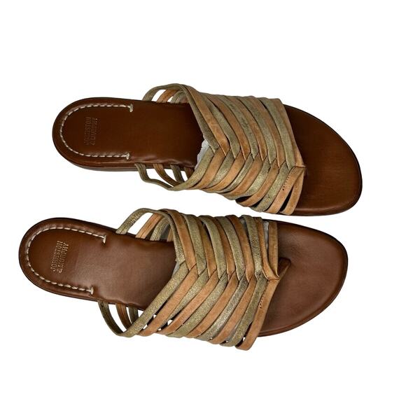 Johnston & Murphy tan gold sueded leather braided slip on toe loop sandals 10 - Picture 5 of 11